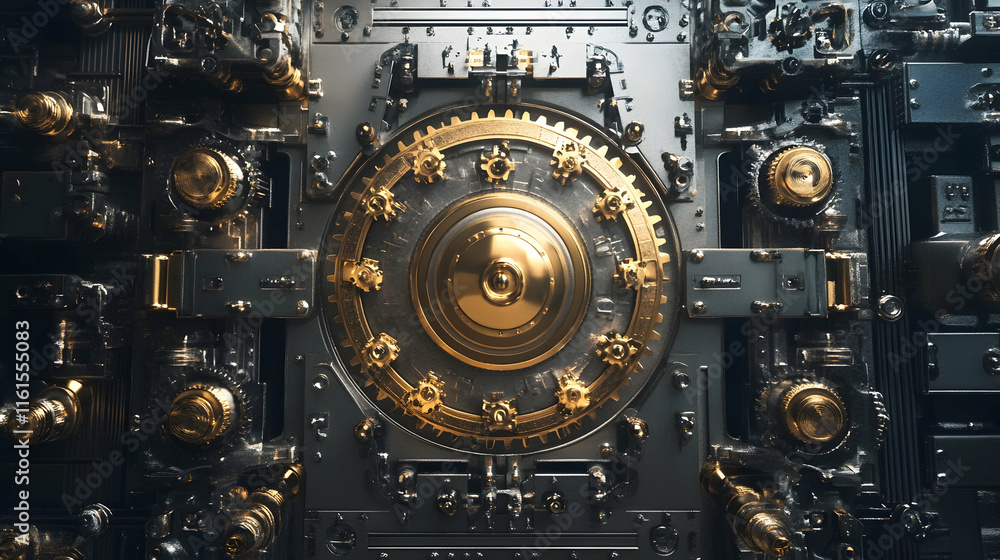 Intricate gear-driven vault door, a symbol of security and precision engineering Intricate gear-driven vault door, a symbol of security and precision engineering