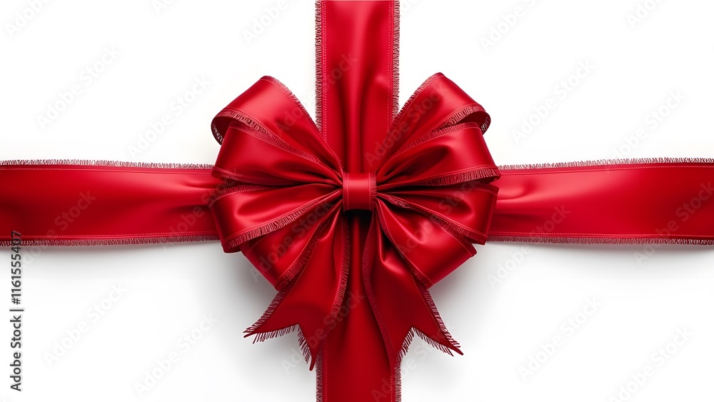 Vibrant Red Satin Ribbon Bow on White Background, Lush, Exaggerated Gift Bow with Intricate Details, Perfect for Festive Designs and Celebrations Vibrant Red Satin Ribbon Bow on White Background, Lush, Exaggerated Gift Bow with Intricate Details, Perfect for Festive Designs and Celebrations