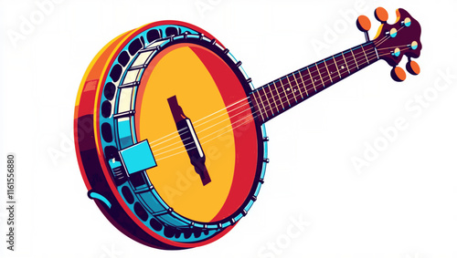 Banjo vector style abstract music illustration isolated on white background. Musical instruments with copy space