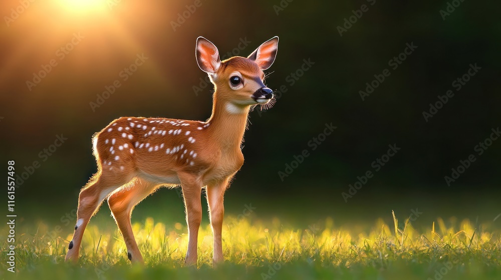 Adorable Baby Dotted Deer Grazing on Sunny Summer Day - Perfect Banner with Copy Space Adorable Baby Dotted Deer Grazing on Sunny Summer Day - Perfect Banner with Copy Space