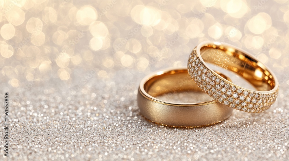 Golden Union: Two Wedding Rings on Bokeh Background Golden Union: Two Wedding Rings on Bokeh Background