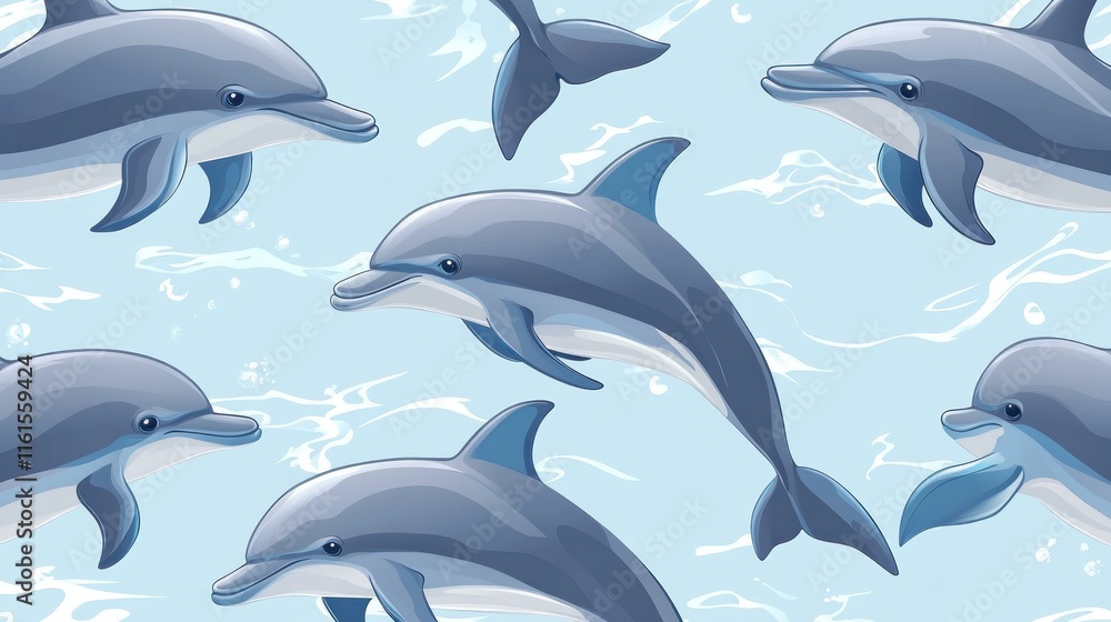 Seamless pattern of dolphins swimming in the ocean. Seamless pattern of dolphins swimming in the ocean.