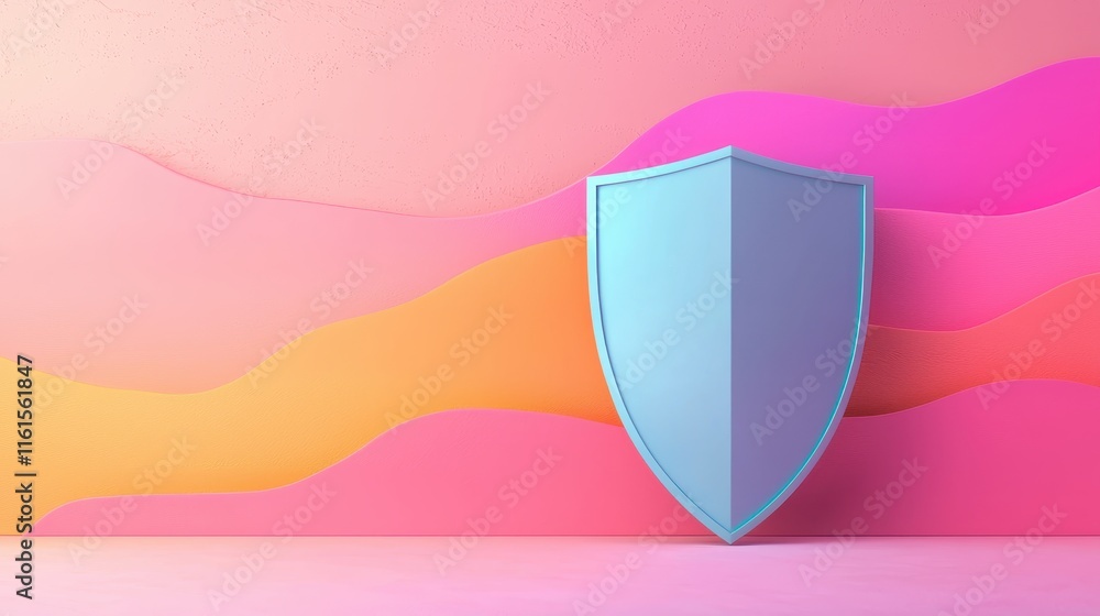 A stylized shield stands against a vibrant, abstract background, symbolizing protection and security in a modern aesthetic. A stylized shield stands against a vibrant, abstract background, symbolizing protection and security in a modern aesthetic.