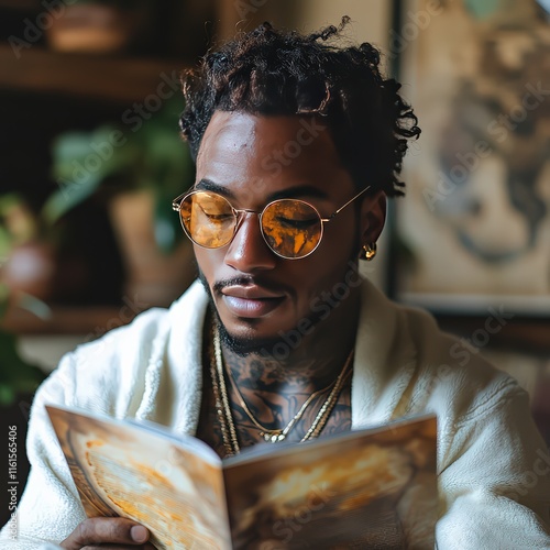 Man  reading a medical brochure, raising awareness about chronic skin condition