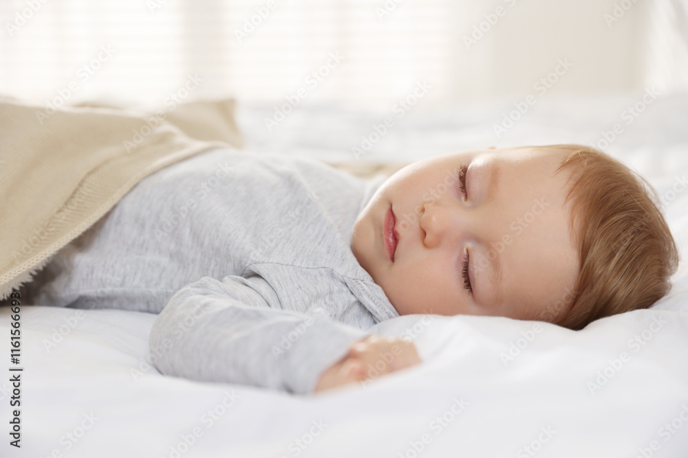 Cute little baby sleeping on bed at home Cute little baby sleeping on bed at home