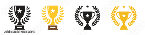 Vector Award With Laurel Wreath Icon Set. Trophy Icon Symbols. Medal Icon Symbols