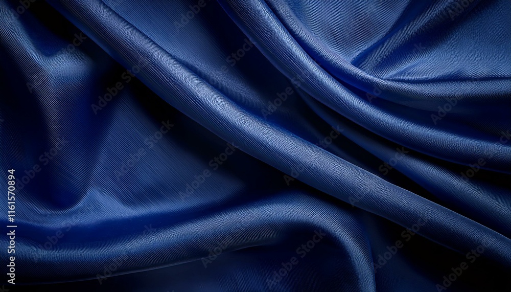 Obraz premium A dark blue fabric with smooth, flowing folds, creating a draped, abstract background.