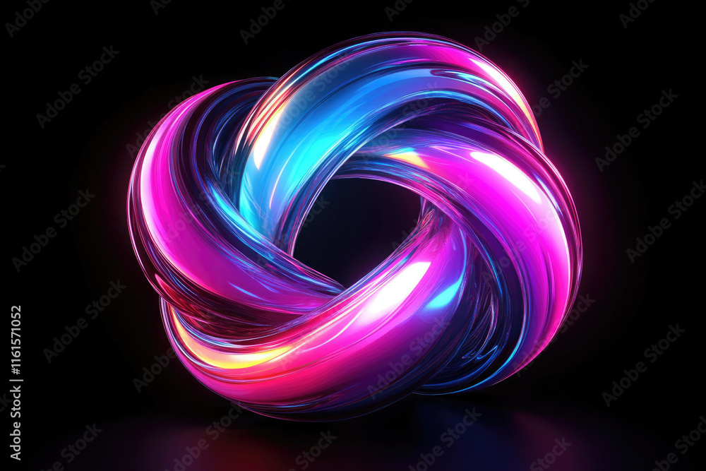 Abstract 3D render of vibrant, intertwined, glossy loops in pink and blue, creating a mesmerizing knot. Abstract 3D render of vibrant, intertwined, glossy loops in pink and blue, creating a mesmerizing knot.