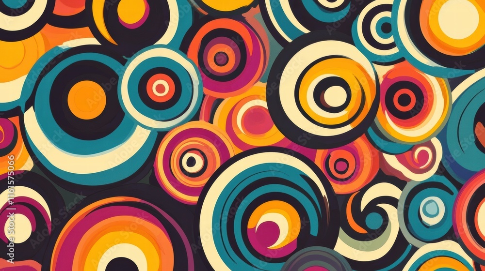 Colorful retro pattern featuring spirals and curves in vibrant 70s inspired color palette. Generative AI Colorful retro pattern featuring spirals and curves in vibrant 70s inspired color palette. Generative AI