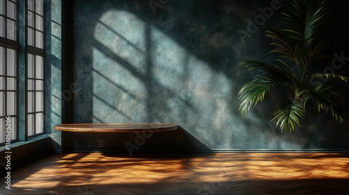 Wallpaper Mural Serene Interior with Soft Light and Green Plant in Natural Colors, Capturing the Beauty of Minimalist Design in a Calm and Inviting Space Torontodigital.ca