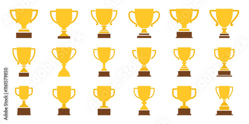 Vector Trophy Icon Collection. Gold Cup Icon Set
