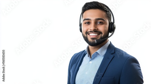A call center in India with customer service staff, featuring a white background