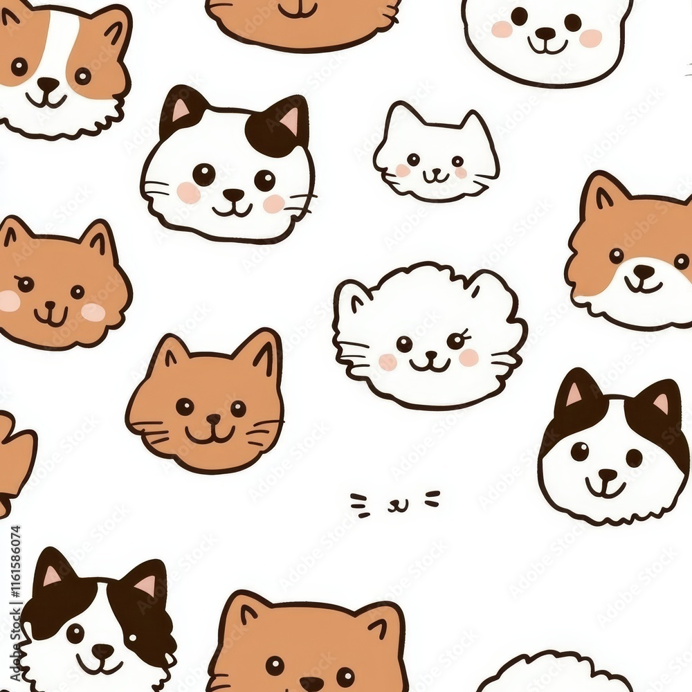 Obraz premium A pattern of cute modern cats in pastel shades, arranged in a seamless background.
