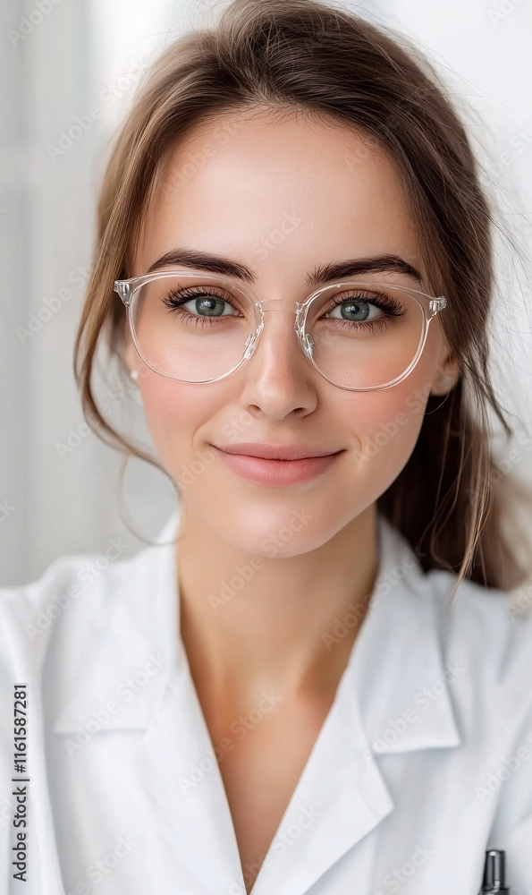 Portrait of a young, attractive woman with modern style and elegant glasses in an urban setting. Portrait of a young, attractive woman with modern style and elegant glasses in an urban setting.