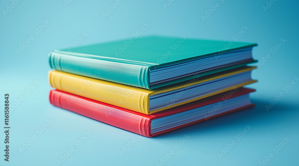 Multicolored stationery, yellow, green, red, blue, on a bright blue background Multicolored stationery, yellow, green, red, blue, on a bright blue background