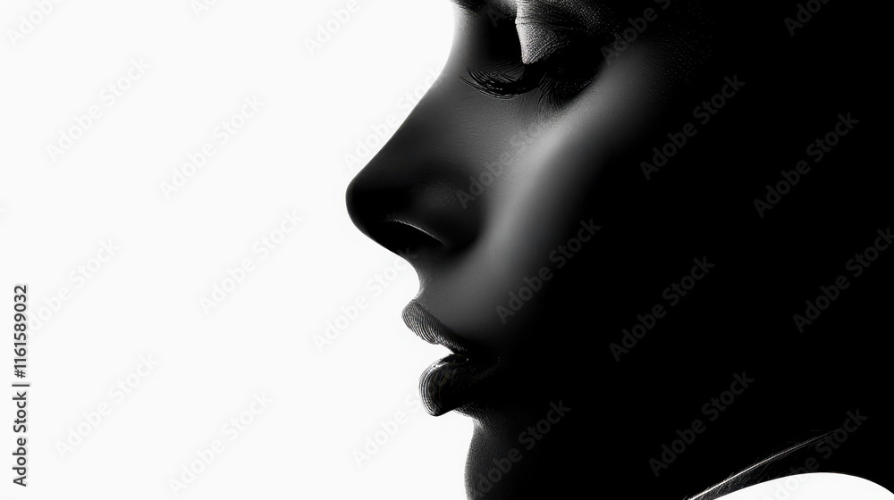 Stunning profile portrait of a young woman, capturing her beauty and grace in a minimalist style. Stunning profile portrait of a young woman, capturing her beauty and grace in a minimalist style.