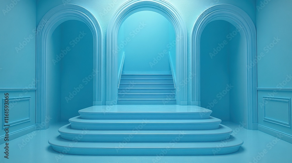 Modern Minimalist Blue Interior with Archways and Stairs for Elegant Design Concepts, Luxury Home Decor, and Contemporary Architecture Inspiration Modern Minimalist Blue Interior with Archways and Stairs for Elegant Design Concepts, Luxury Home Decor, and Contemporary Architecture Inspiration