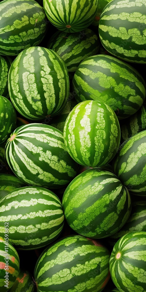 Close-Up of Fresh Green Watermelons with Vibrant Stripes Digital Illustration Close-Up of Fresh Green Watermelons with Vibrant Stripes Digital Illustration