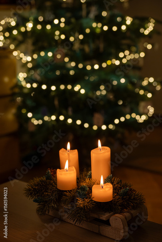 Four Christmas candles symbol of Advent Sundays photo