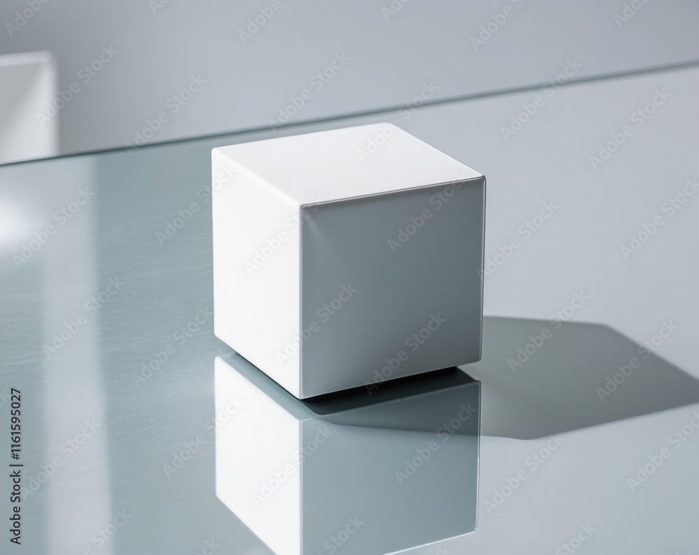 Minimalist White Cube on a Reflective Surface - Ideal for Products with a Clean, Minimalist Aesthetic Minimalist White Cube on a Reflective Surface - Ideal for Products with a Clean, Minimalist Aesthetic