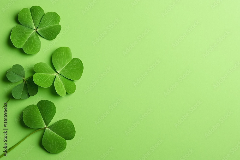 Fresh green clover leaves on vibrant background for st. patrick's day inspiration Fresh green clover leaves on vibrant background for st. patrick's day inspiration