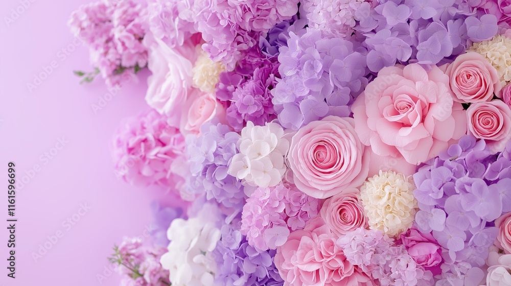 Vibrant pastel flower bouquet with roses and hydrangeas Vibrant pastel flower bouquet with roses and hydrangeas