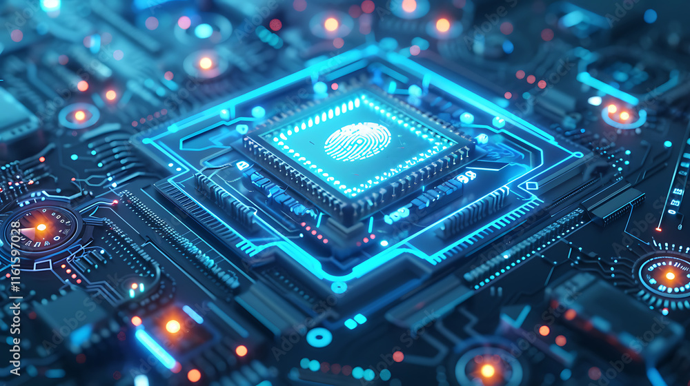 Fingerprint Biometric Security on Futuristic Circuit Board Fingerprint Biometric Security on Futuristic Circuit Board