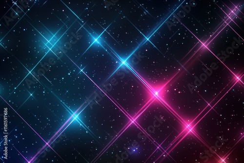 Retro 1990s grid pattern featuring colorful stars and a celestial theme in vibrant shades of blue and pink. Generative AI photo