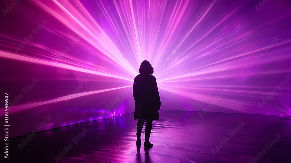 Fototapeta premium Silhouette in a Purple Laser Light Show