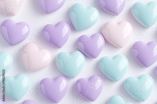 Pastel colorful hearts pattern on white background for valentine's day theme photo