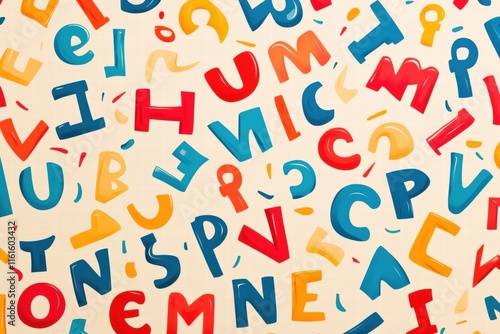 Stylized alphabet pattern in vibrant colors enhances playful atmosphere for creative activities. Generative AI
