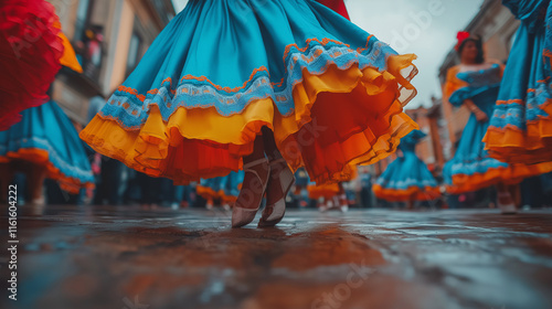 Close-up of folkloric costumes in a joyful celebration of cultural heritage.