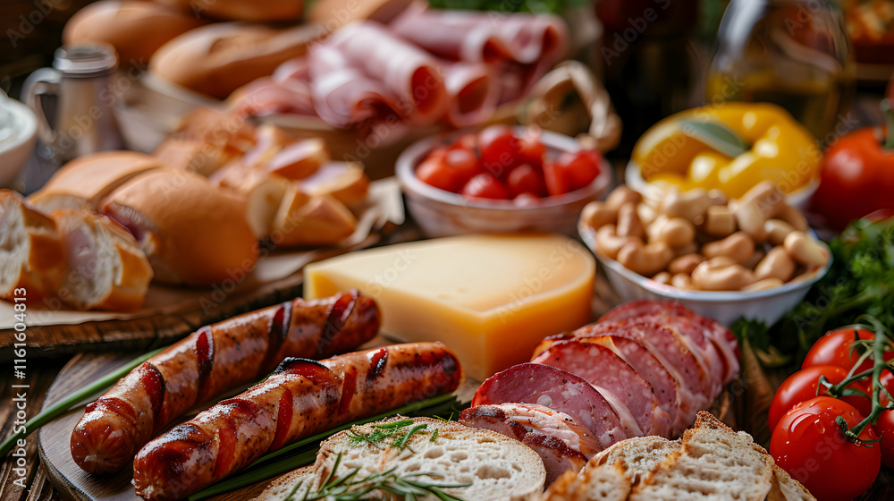 Delicious Varieties of Charcuterie and Fresh Ingredients on Table Delicious Varieties of Charcuterie and Fresh Ingredients on Table