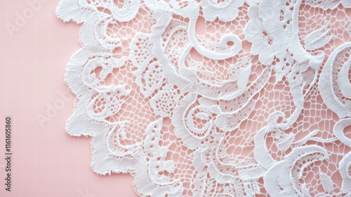 Delicate lace inspired seamless pattern on a soft pink background offering a timeless aesthetic for design projects. Generative AI photo