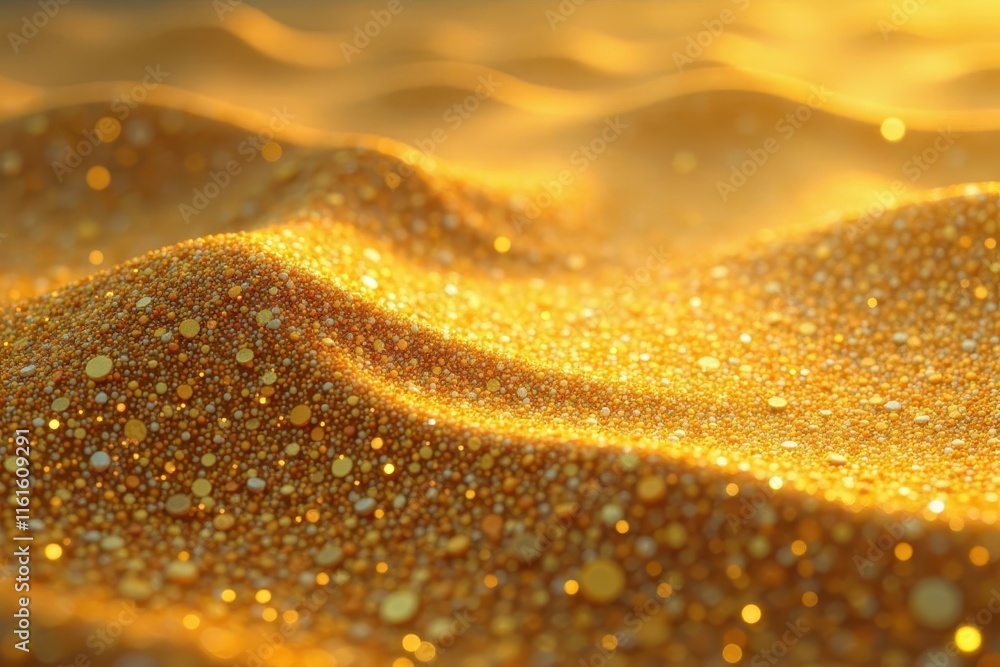 Glittering golden sand with intricate patterns , luxurious feel, desert scenery, shimmering surface Glittering golden sand with intricate patterns , luxurious feel, desert scenery, shimmering surface