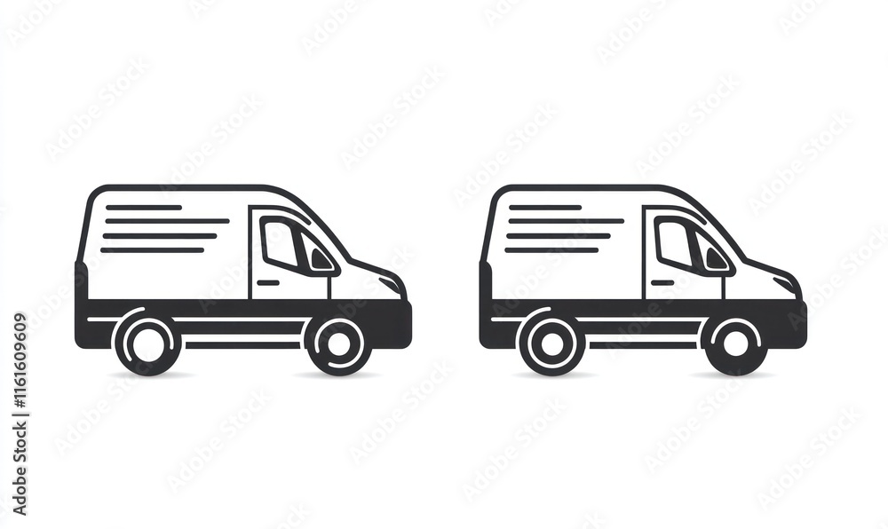 Two simple line art delivery vans. Two simple line art delivery vans.