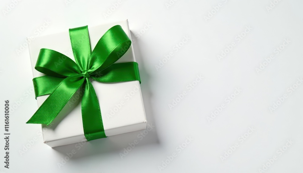 Green ribbon tied around gift card on white background, green ribbon, card holder, gift item Green ribbon tied around gift card on white background, green ribbon, card holder, gift item