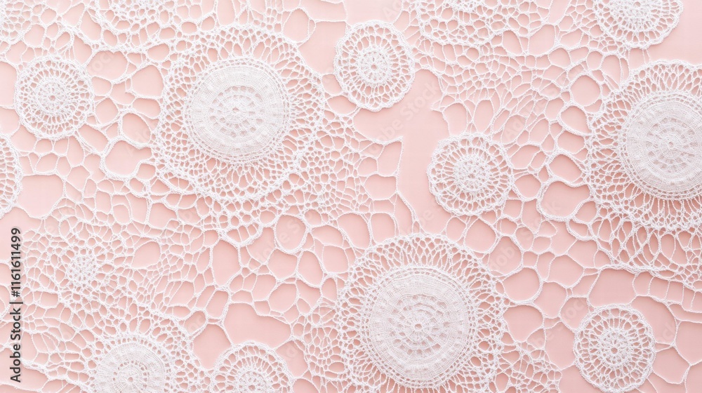Lace inspired seamless pattern featuring delicate white motifs on a soft pink background. Generative AI Lace inspired seamless pattern featuring delicate white motifs on a soft pink background. Generative AI