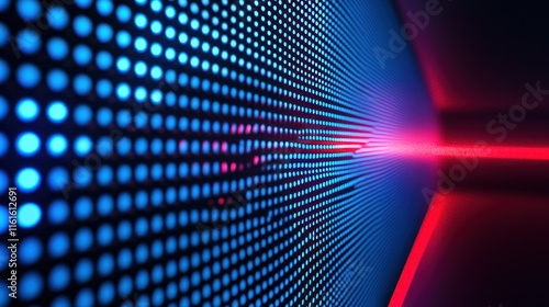 Atmospheric light design showcasing blue and red glowing dots in motion.