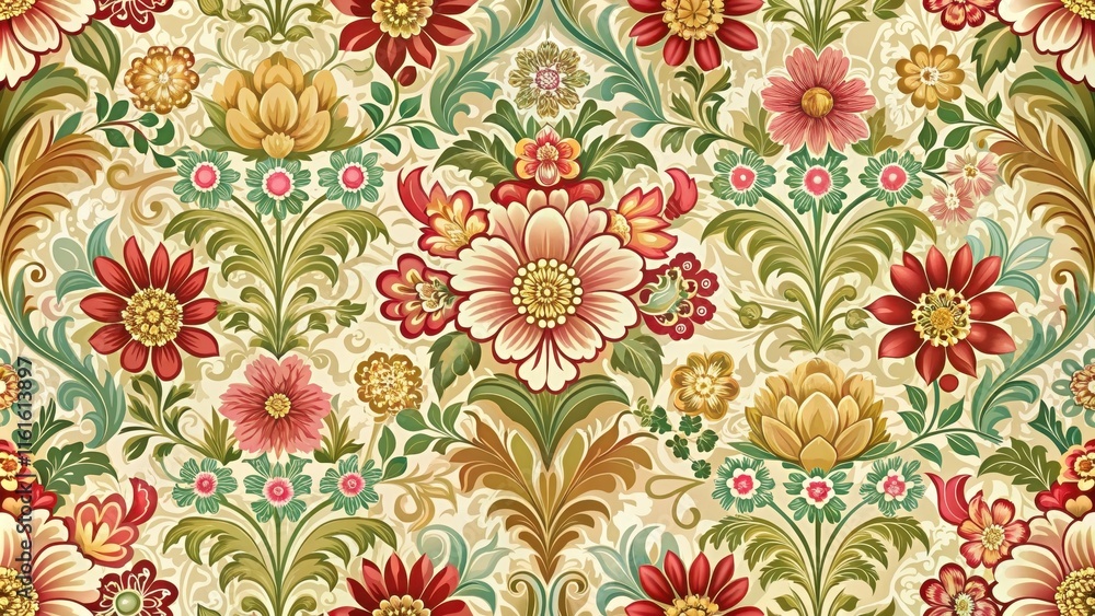 Large floral seamless pattern with a retro design, retro, vintage, floral, seamless, pattern, flowers, big, bold, colorful