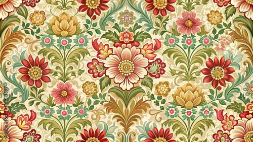 Wallpaper Mural Large floral seamless pattern with a retro design, retro, vintage, floral, seamless, pattern, flowers, big, bold, colorful Torontodigital.ca