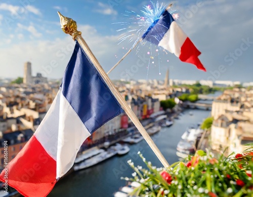 Bastille Day Celebration with French Flags, Fireworks, and National Pride photo