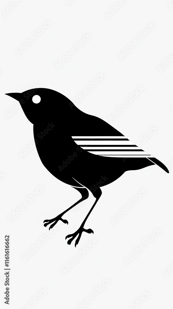 Fototapeta premium Minimalistic Black and White Vector Illustration of a Bird Icon on a White Background. Generative AI