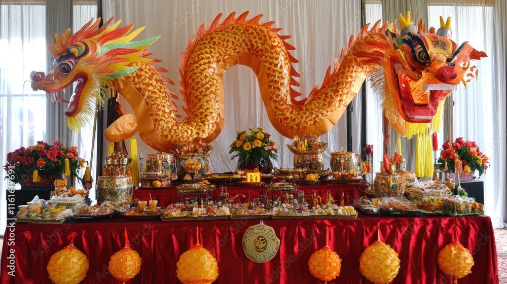Fototapeta premium Colorful Asian Dragon Decoration for Festive Celebration Display