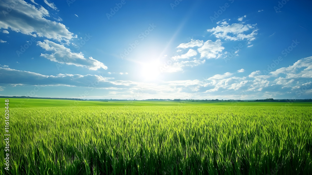 Obraz premium un fondo de un paisaje con el campo de cosecha de maiz agricultura con un cielo con nubes en el dia