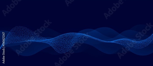 Minimalist digital illustration of electronic music soundwave in dark blue, transitioning from flat to textured white lines, representing rhythmic complexity and amplitude