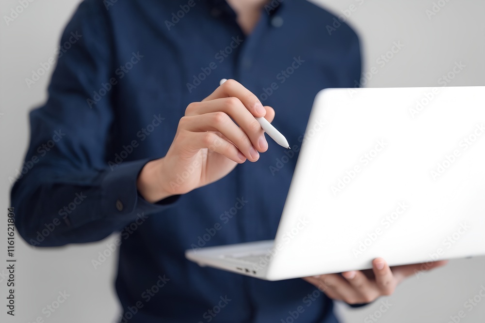 Business professionals collaborating with laptops in a modern office setting