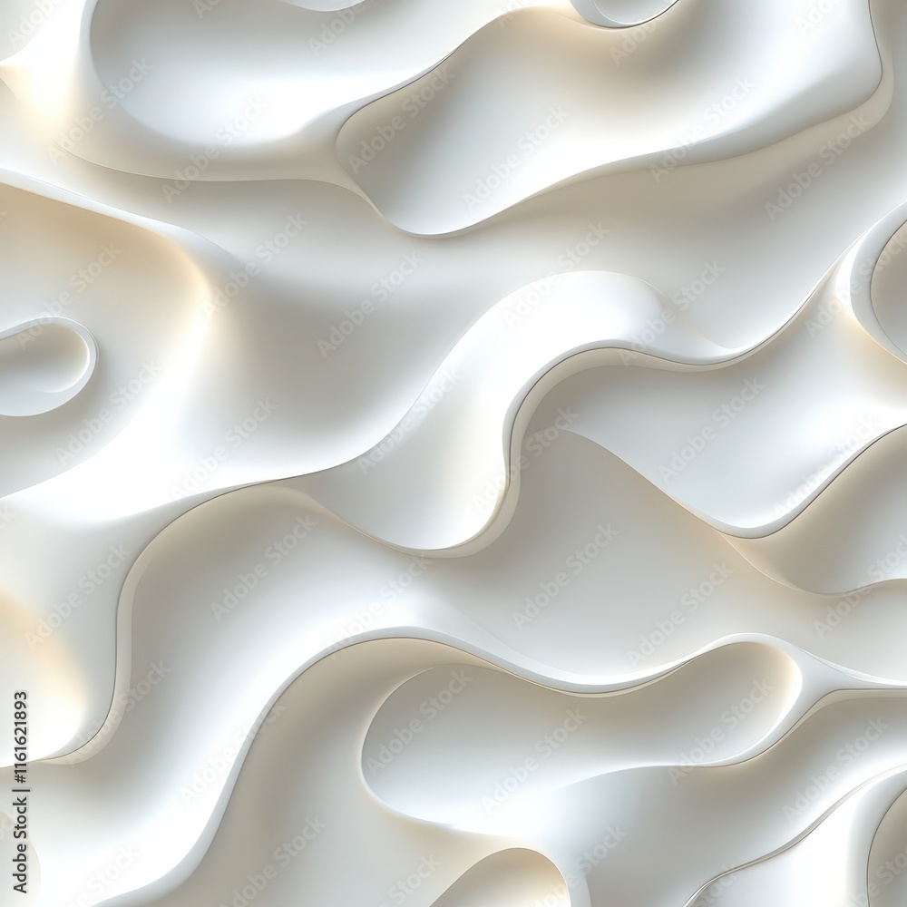 Obraz premium Abstract white wave texture with smooth curves and soft shadows, creating a serene and modern aesthetic.