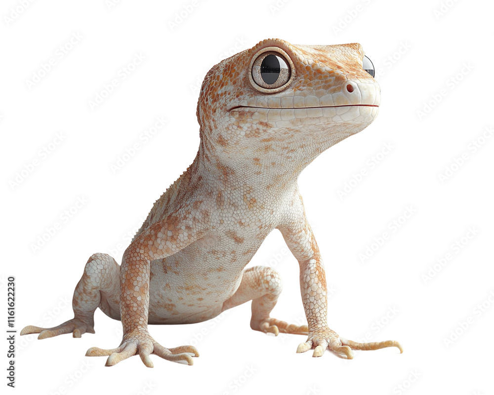 Obraz premium Small tan and white lizard is sitting on transparent background. The lizard has a curious expression on its face