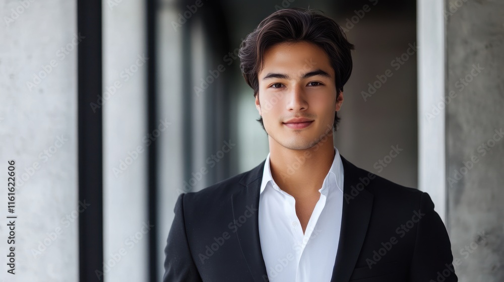 Modern young leader showcasing a confident, relaxed style with casual sophistication. Modern young leader showcasing a confident, relaxed style with casual sophistication.